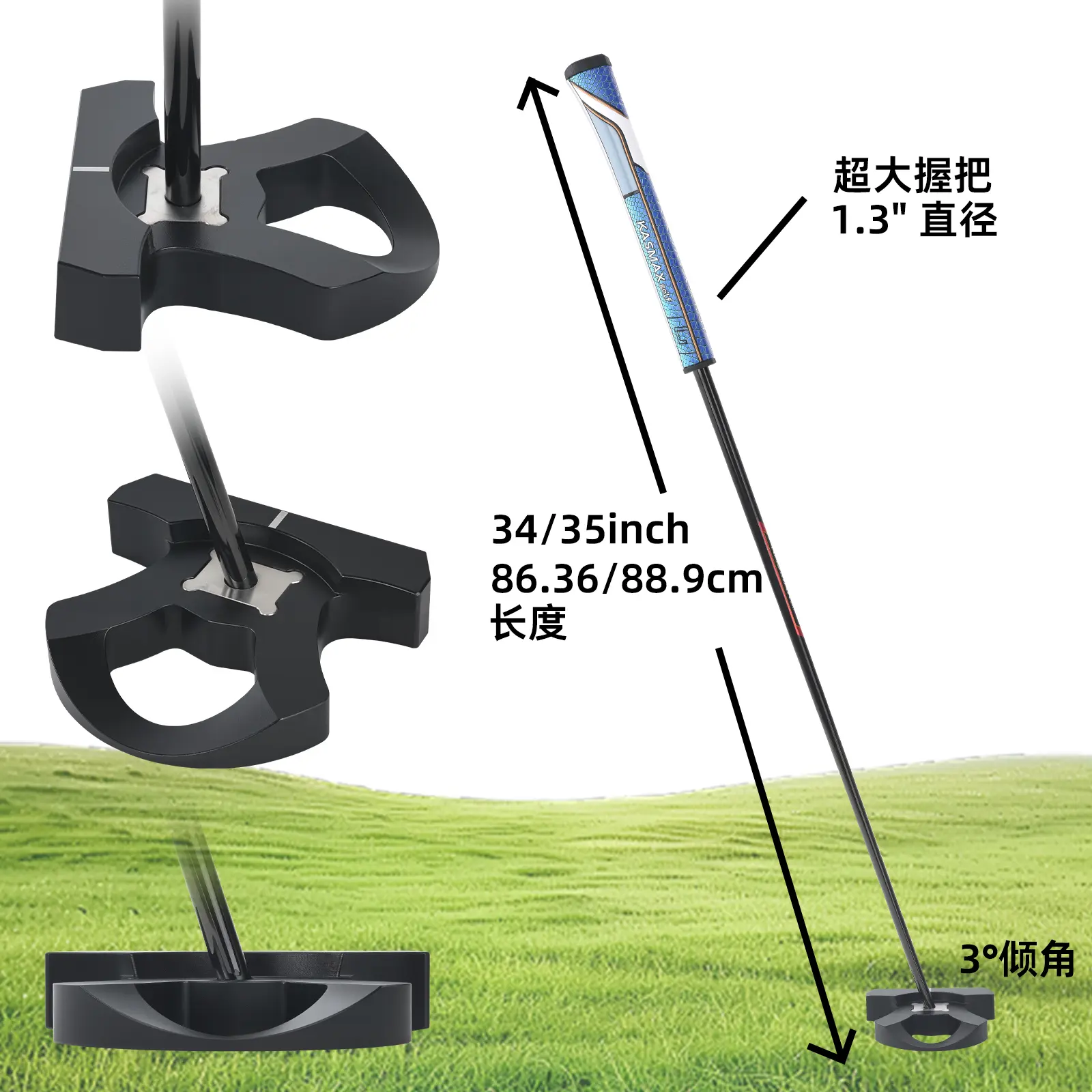 Kasmax Golf Putter - Patent Pending For Switchable Hands 8 Kasmax Golf Putter - Patent Pending For Switchable Hands (Suitable For Both Left &Amp; Right Handed), Capable Of Scooping The Ball. Features A Black Plated Shaft. Comes With A Headcover An (1)